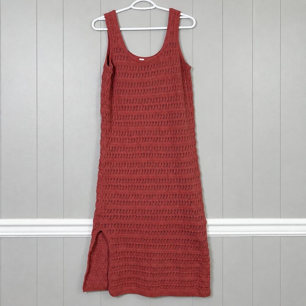 Old Navy M Tall Crochet Sweater Midi Dress Sleeveless Side Slit